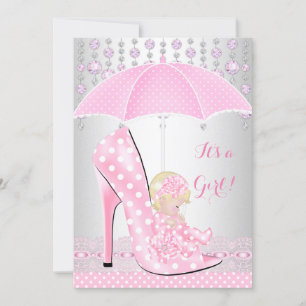 Invitation Baby shower fille rose bébé Chaussure Diamant A2