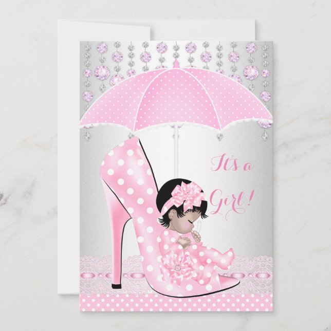 Invitation Baby shower fille rose bébé Chaussure Diamant A4 (Devant)