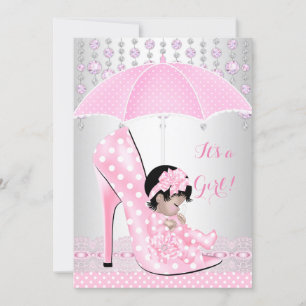 Invitation Baby shower fille rose bébé Chaussure Diamant A4