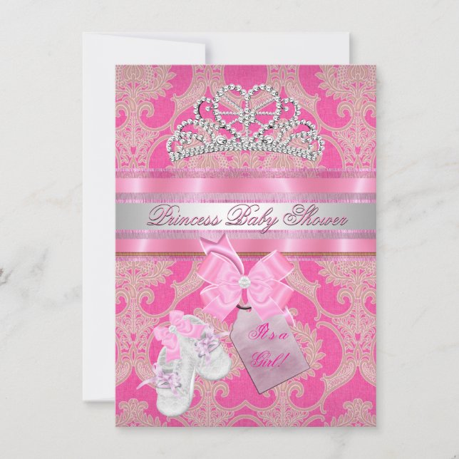 Invitation Baby shower fille rose blanc princesse Tiara Booti (Devant)