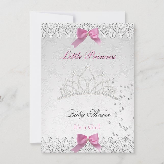 Invitation Baby shower fille rose blanche princesse Damask 2 (Devant)