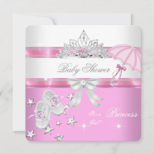 Invitation Baby shower fille rose blanche Princesse Tiara Mag