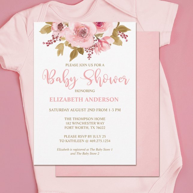 Invitation Baby shower Fille Rose Blush (A cute pink floral girl baby shower invitation
)