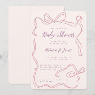 Invitation Baby shower Fille Rose Bow Drôle À La Main