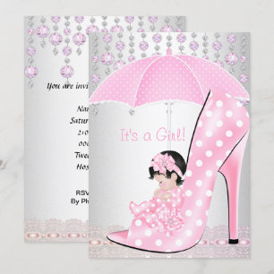 Invitation Baby Shower Fille Rose Chaussure de Bébé Diamant 2