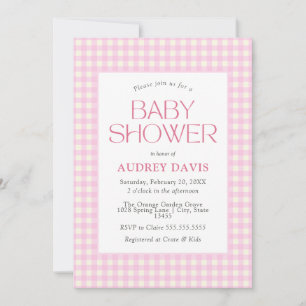 Invitation Baby shower fille rose classique En vichy