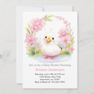 Invitation Baby shower Fille Rose Enchantée De Canard Floral
