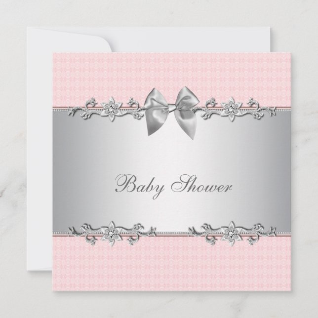 Invitation Baby Shower Fille Rose et Gris (Devant)