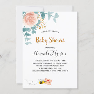Invitation Baby shower fille rose fleurie verdure maman à êtr