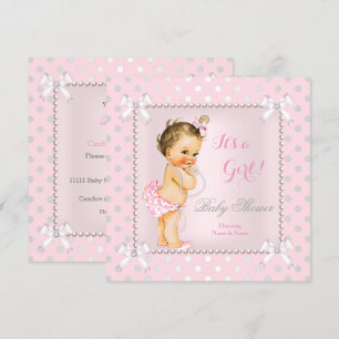Invitation Baby shower fille rose Grey Pearl Brunette