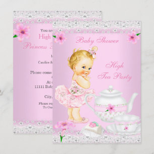 Invitation Baby shower Fille Rose High Tea Party Blonde