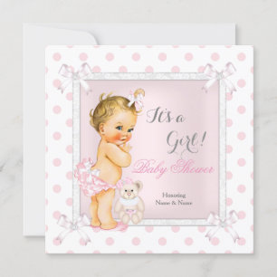 Invitation Baby Shower Fille Rose Jouet Points Blonds