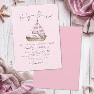 Invitation Baby Shower Fille Rose Marin