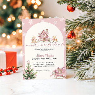 Invitation Baby Shower Fille Rose Merveilleux Hiver