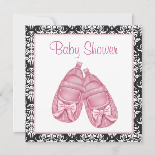 Invitation Baby Shower Fille Rose Noir Damassé