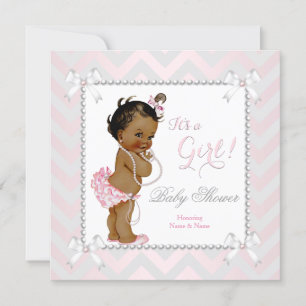 Invitation Baby shower fille rose Pearl gris blanc ethnique
