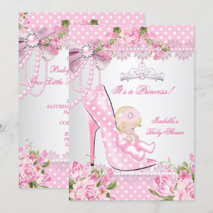 Invitation Baby shower fille rose Pois hauts talons B