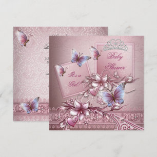 Invitation Baby Shower Fille Rose Princesse Papillon