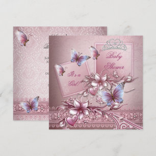 Invitation Baby shower fille rose princesse papillon