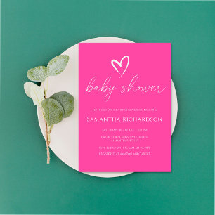 Invitation Baby Shower Fille Rose Simple Minimaliste