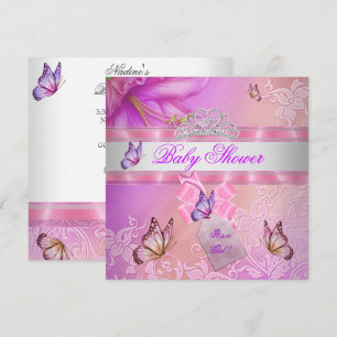 Invitation Baby Shower Fille Rose Violet Princess Papillon