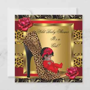 Invitation Baby shower fille Roses rouges Léopard sauvage d'o
