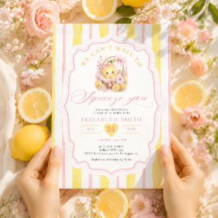 Invitation Baby Shower Fille Ruban Rose et Citron Jaune