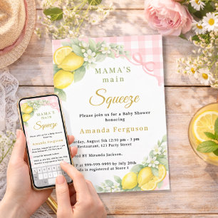 Invitation Baby shower fille ruban rose vichy citron