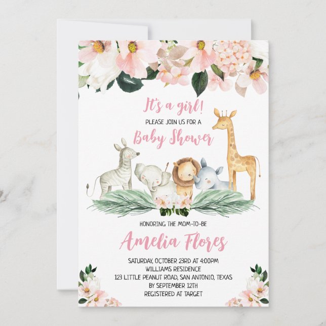Invitation Baby Shower Fille Safari (Devant)
