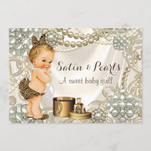 Invitation Baby Shower Fille Satin Perle