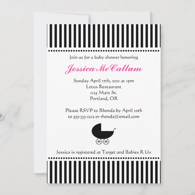 Invitation Baby shower fille Silhouette à poutre mignonne (Devant)
