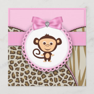 Invitation Baby Shower Fille Singe Rose Élégant