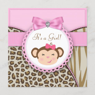 Invitation Baby Shower Fille Singe Rose Élégant