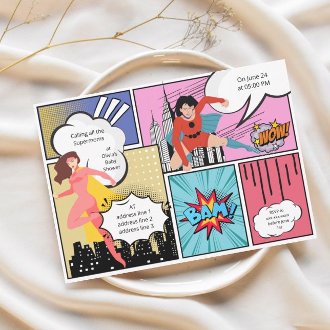 Invitation Baby shower fille super-héros de bande dessinée (Créateur téléchargé)