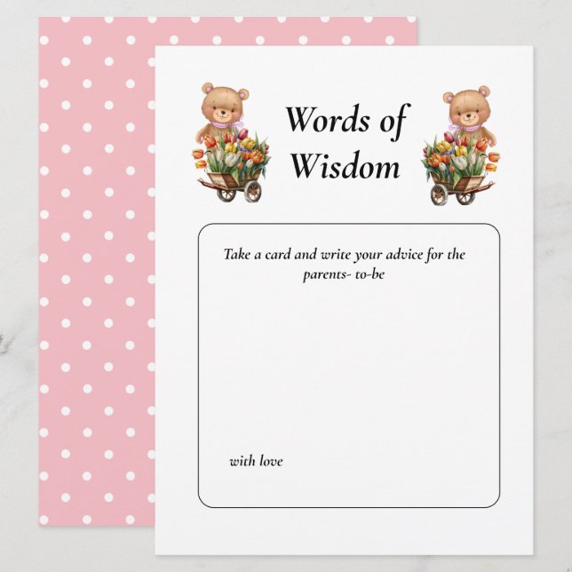 Invitation Baby Shower Fille Teddy Floral  (Devant / Derrière)