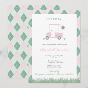 Invitation Baby Shower Fille Thème Golf Rose Et Vert Mignon
