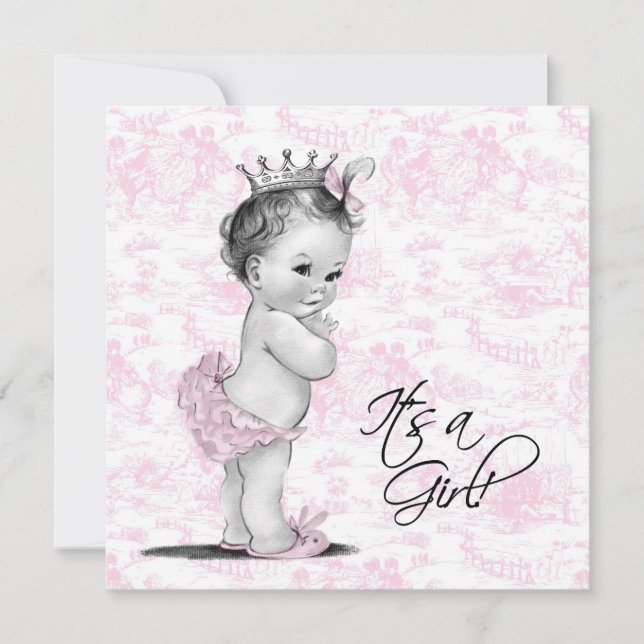 Invitation Baby Shower Fille Toile Rose (Devant)