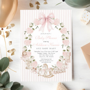 Invitation Baby Shower Fille Vintage avec Jouets & Florales