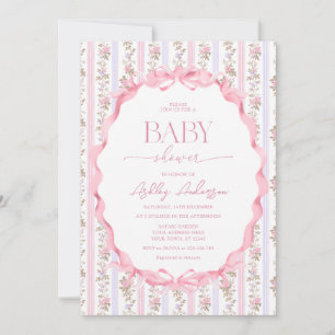 Invitation Baby Shower Fille Vintage Floral Rose et Violet