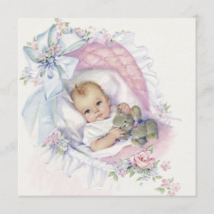 Invitation Baby Shower Fille Vintage Pastel Rose