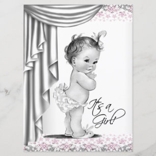 Invitation Baby Shower Fille Vintage Rose et Gris