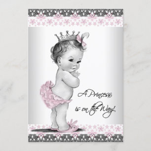 Invitation Baby Shower Fille Vintage Rose et Gris