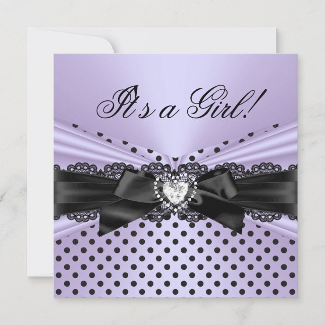 Invitation Baby shower fille violet noir dentelle Pois (Devant)