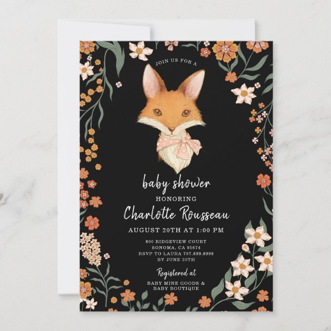 Invitation Baby shower fille Woodland Fox (Devant)