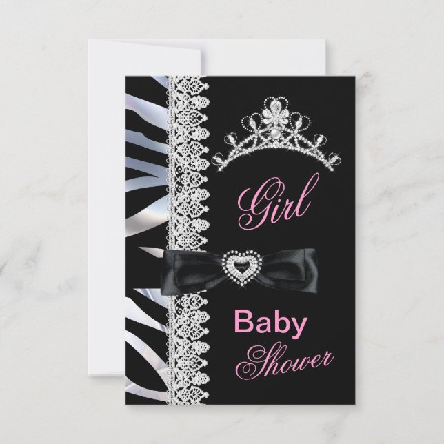 Invitation Baby shower fille Zebra Princesse Tiara (Devant)