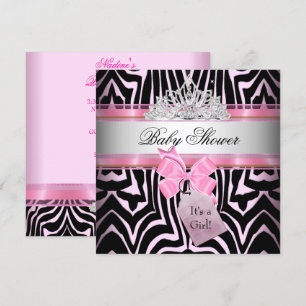 Invitation Baby shower fille Zebra rose princesse noire