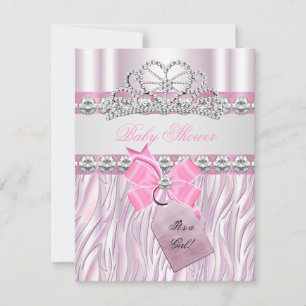 Invitation Baby shower fille Zebra rose princesse Tiara Diamo