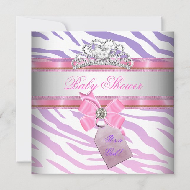 Invitation Baby shower fille Zebra rose violet princesse (Devant)