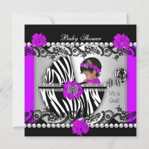 Invitation Baby Shower Fille Zèbre Afro-Américaine