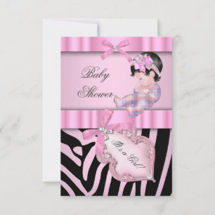 Invitation Baby Shower Fille Zèbre Rose